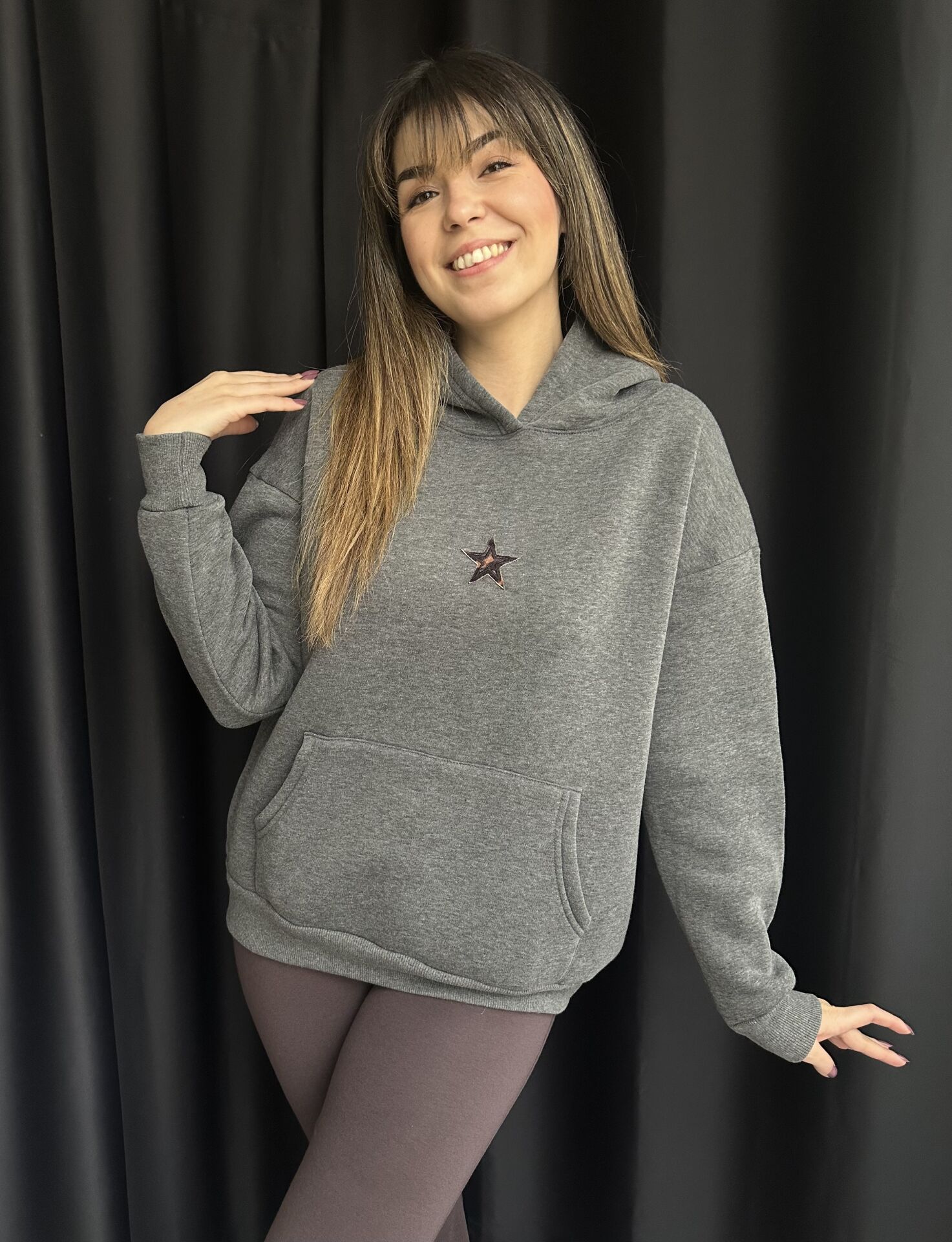 Antrasit Yıldız Detaylı  Sweatshirt