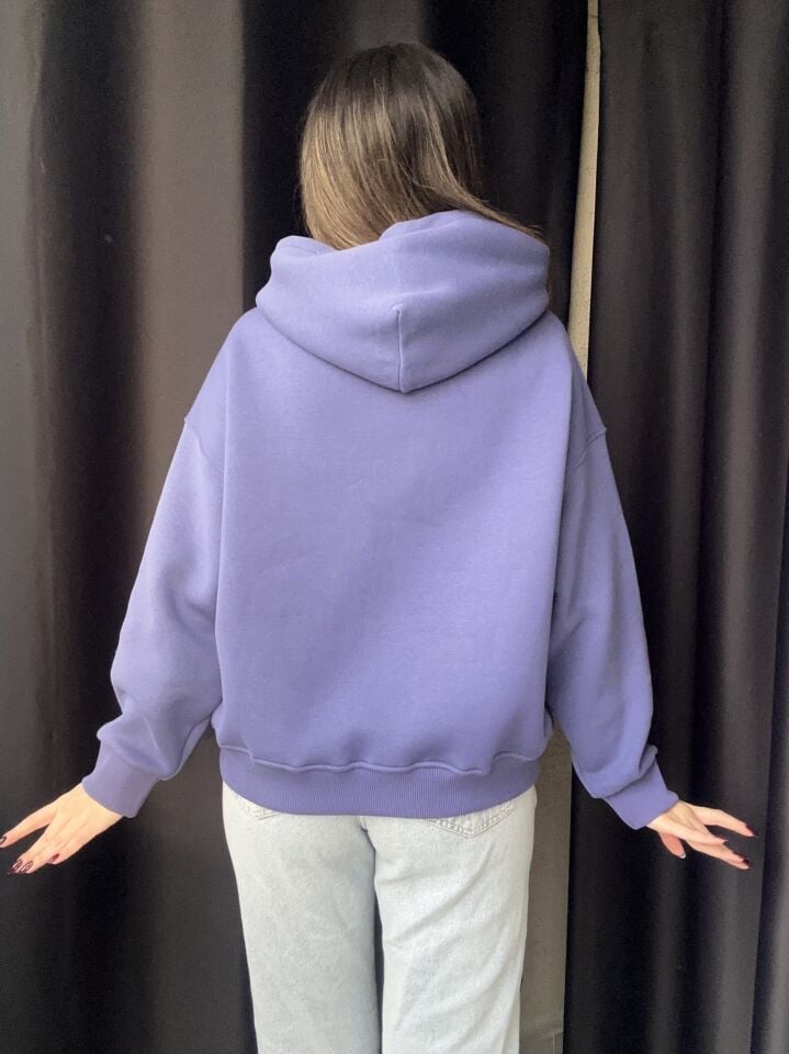 Kapüşonlu Cepli İndigo Mavi Sweatshirt
