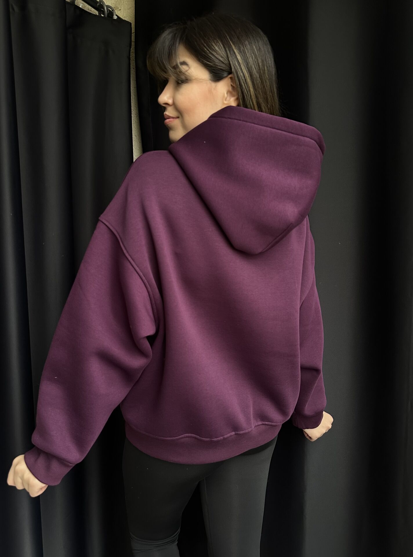 Kapüşonlu Cepli Mürdüm Sweatshirt
