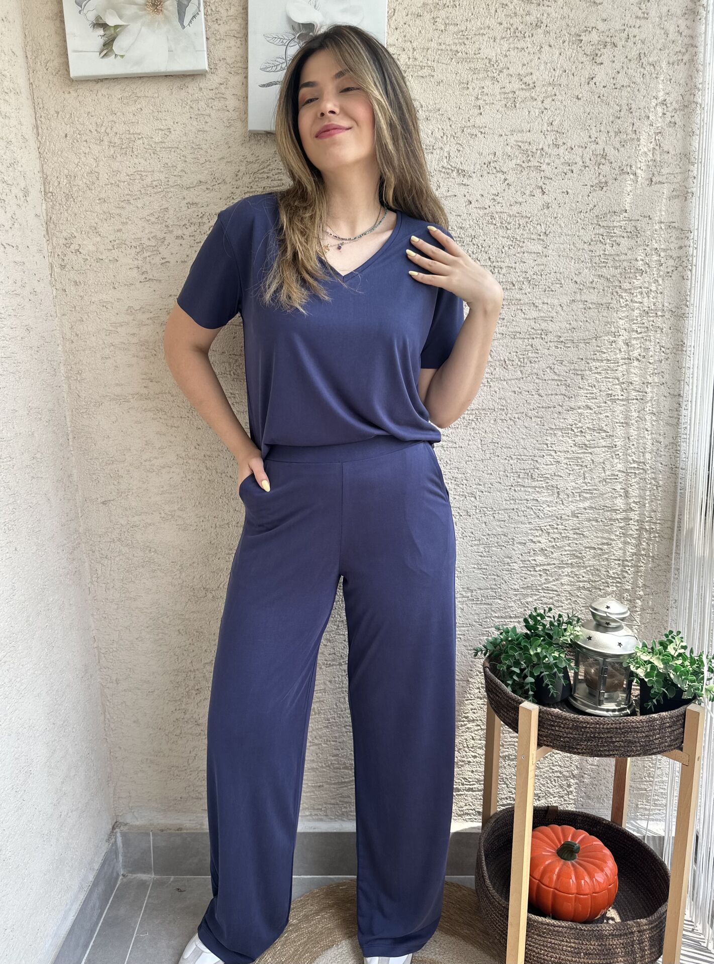 V Yaka Lacivert Modal Takım