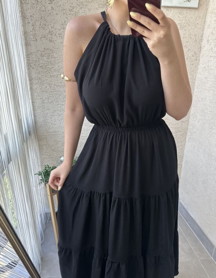 Olita Siyah Halter Yaka Elbise