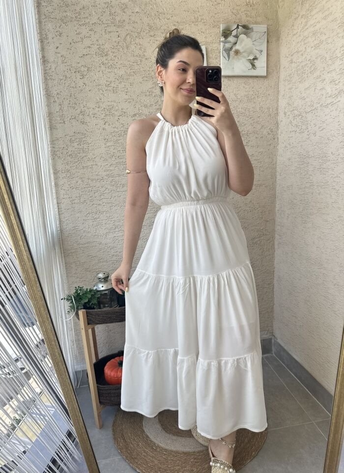 Olita Beyaz Halter  Yaka Elbise
