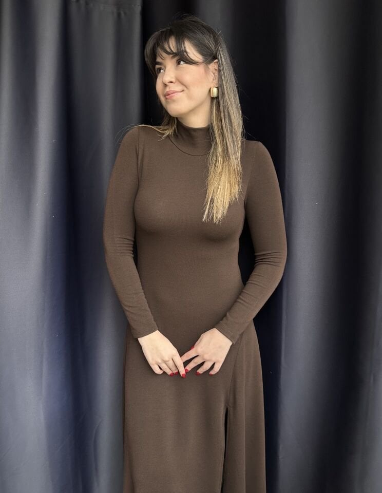 Acı Kahve  Çilek Yırtmaçlı Elbise