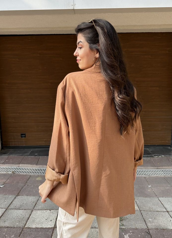 Camel Dokulu Blazer Ceket