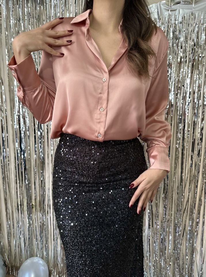 Somon V yaka Saten Gömlek