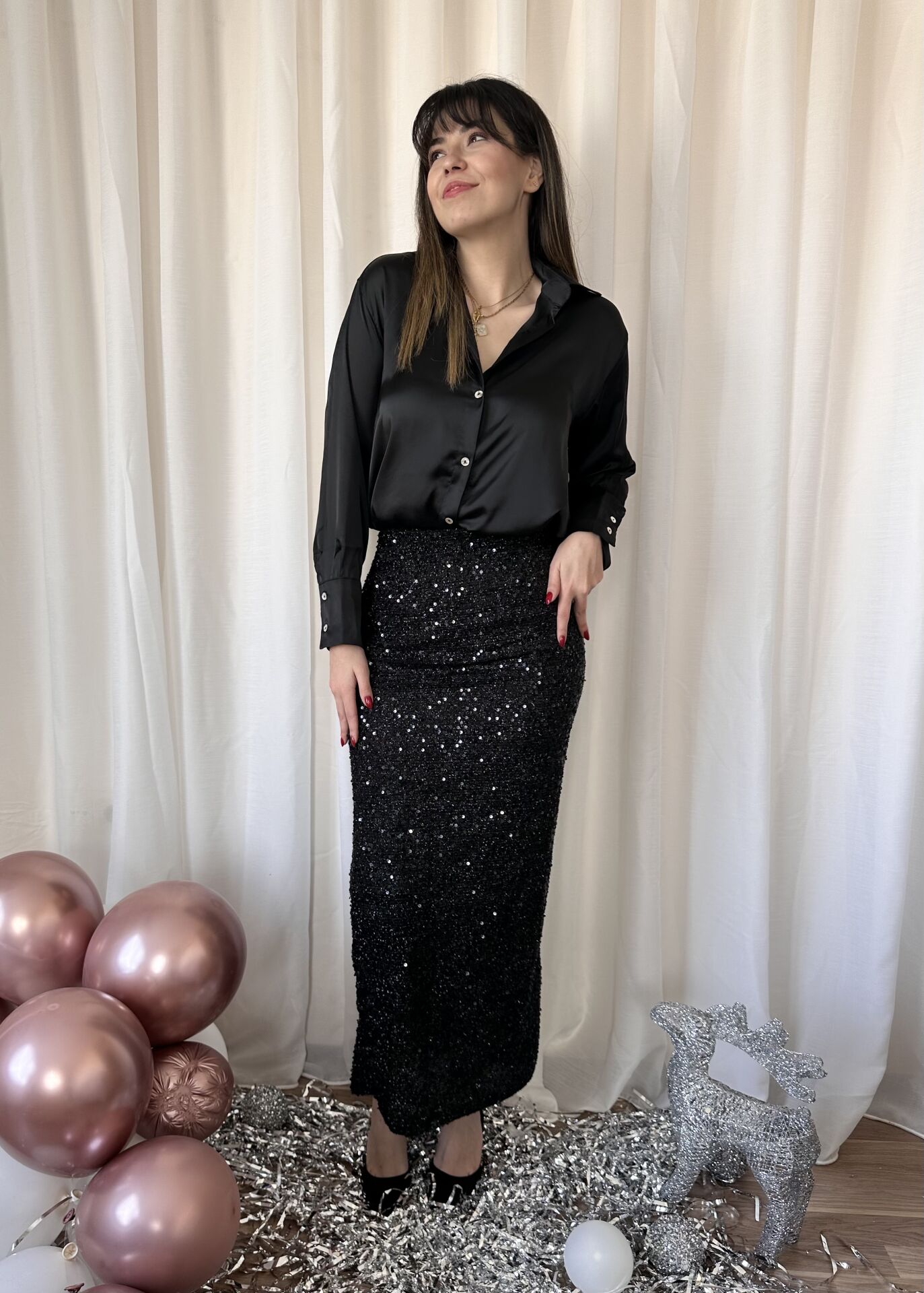 Siyah Maksi Payet Etek