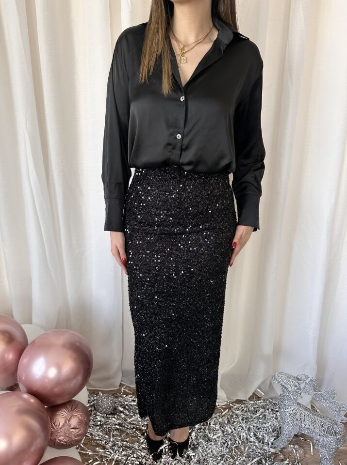 Siyah Maksi Payet Etek