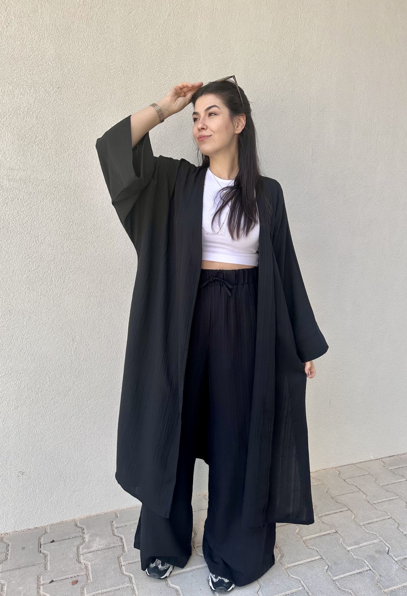 Uzun Kimonolu Gofre Takım Siyah