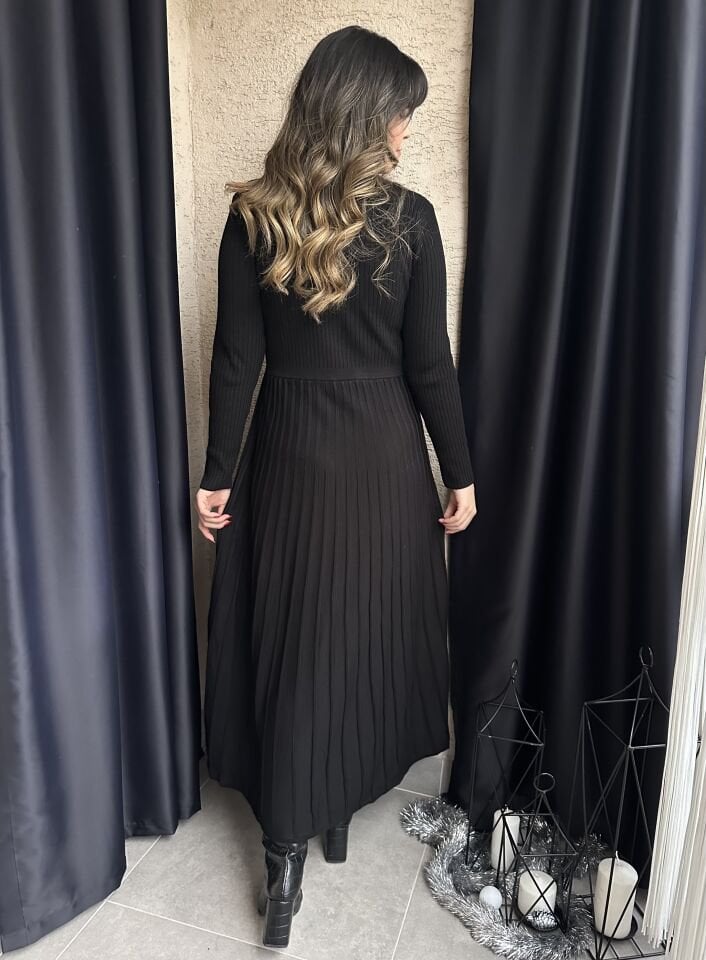 Kilya Fitilli Siyah Triko Elbise