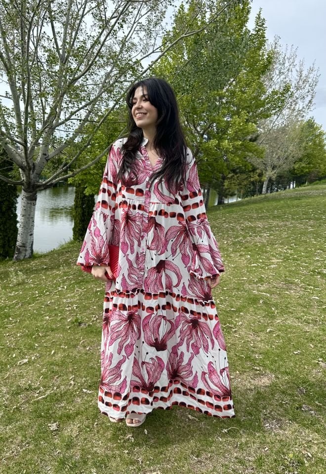 Flora Bordo- Pembe Maksi Elbise