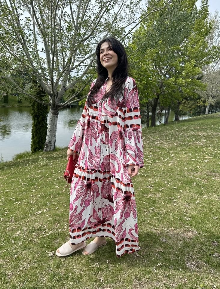 Flora Bordo- Pembe Maksi Elbise
