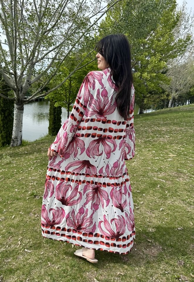 Flora Bordo- Pembe Maksi Elbise