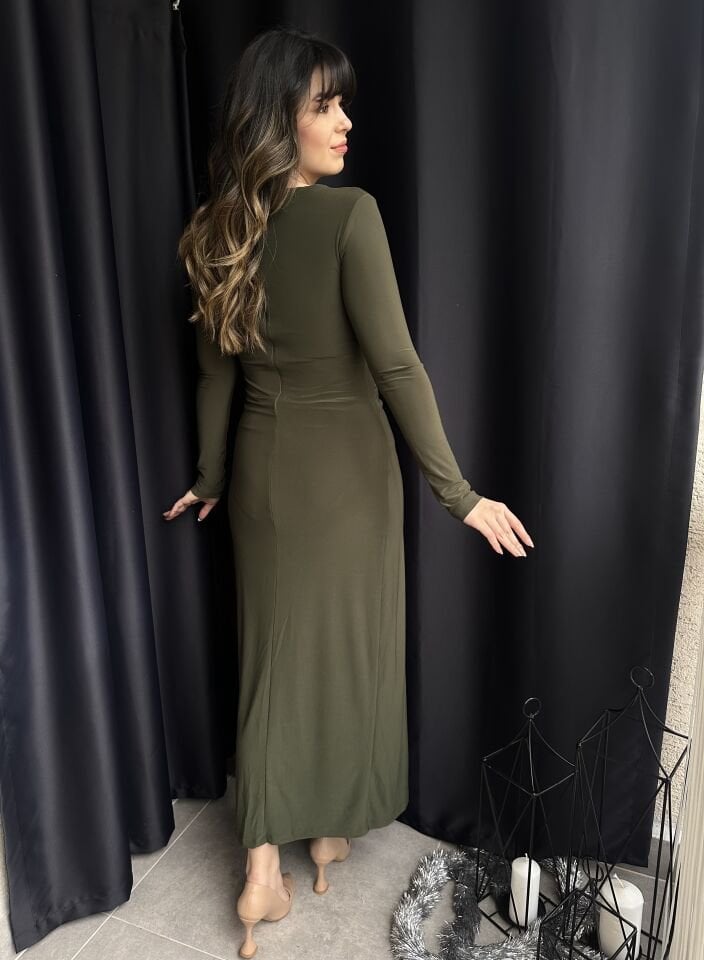 Haki Yeşili Drapeli Sandy Elbise