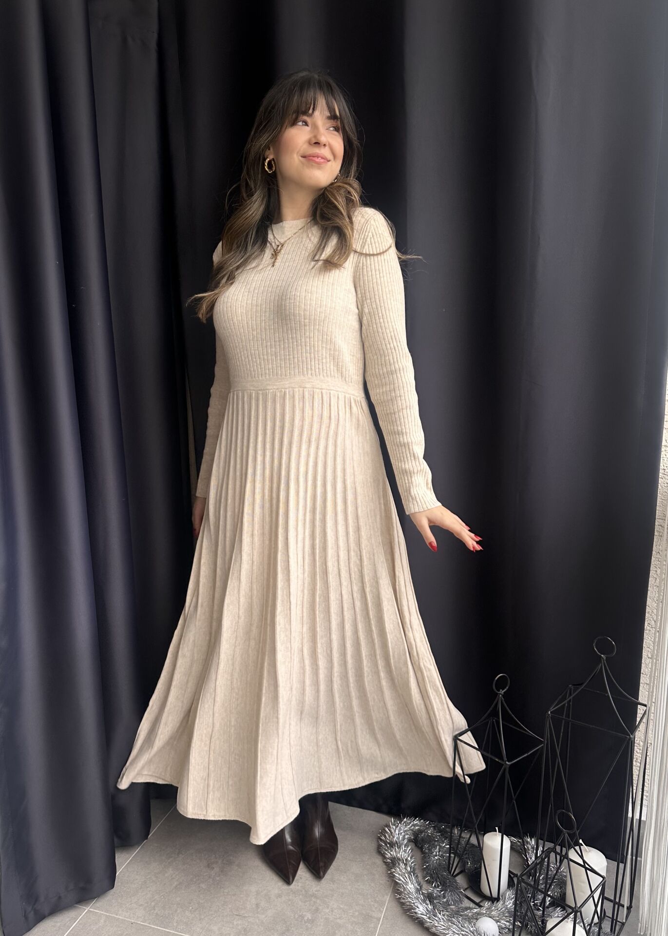 Kilya Taş Rengi Fitilli Elbise