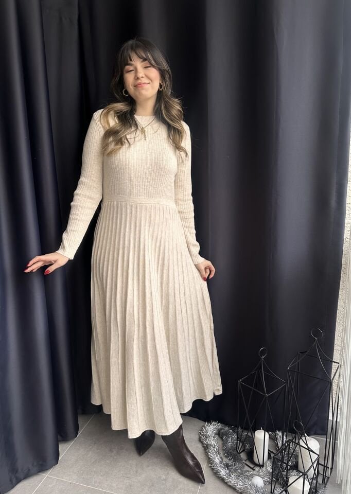 Kilya Taş Rengi Fitilli Elbise