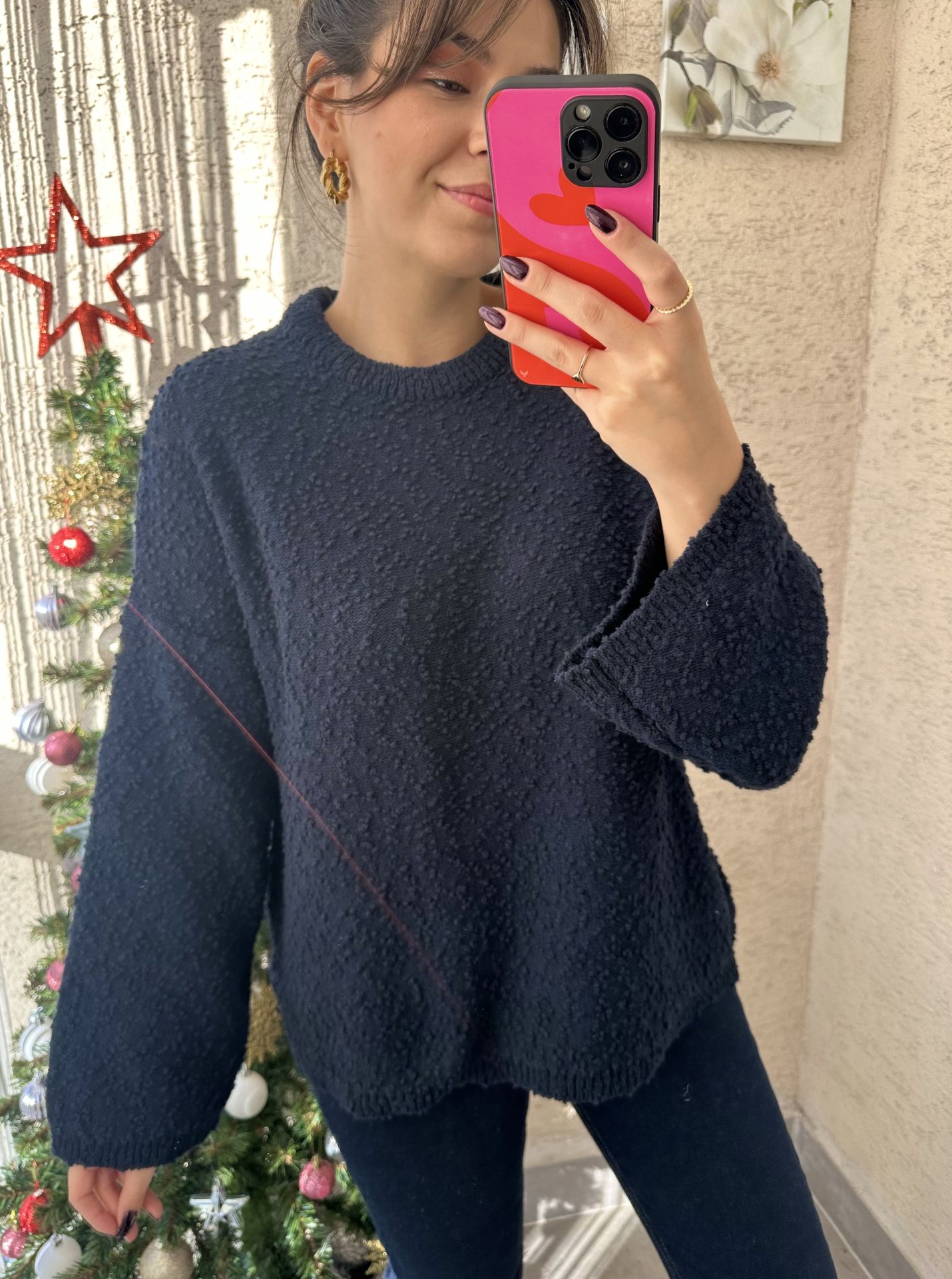 Dokulu Lacivert Triko Kazak