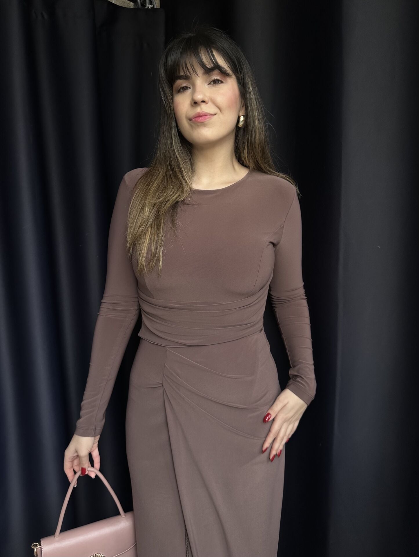 Sütlü Kahve Drapeli Yırtmaçlı Sandy Kumaş