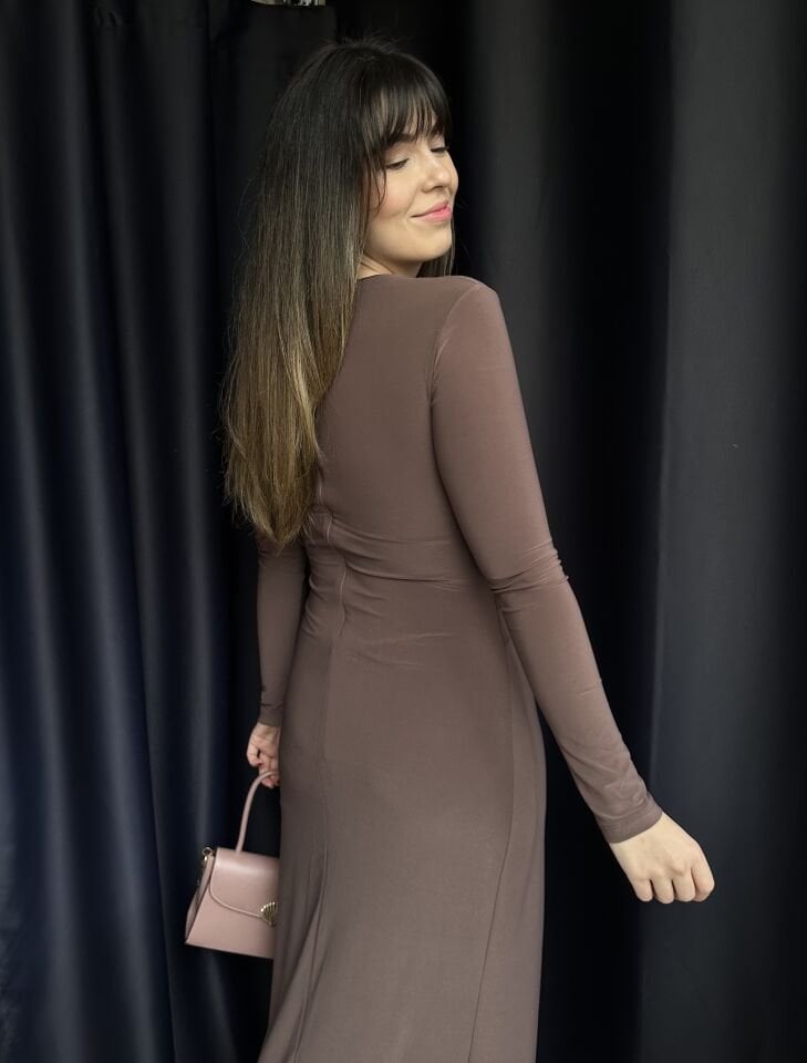 Sütlü Kahve Drapeli Yırtmaçlı Sandy Kumaş