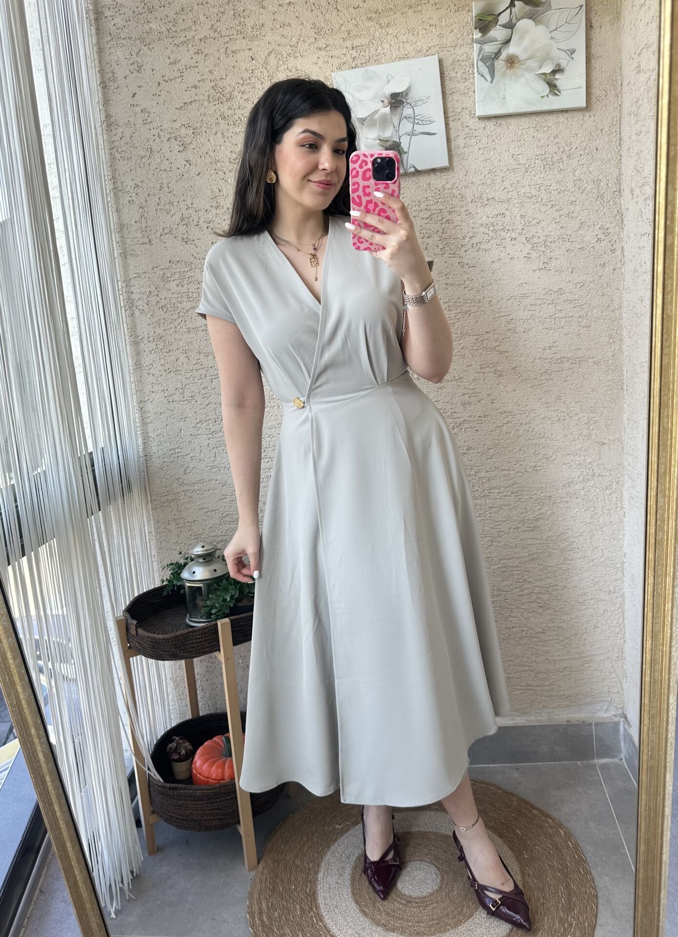 Şal Detaylı Açık Yeşil Anvelop Elbise