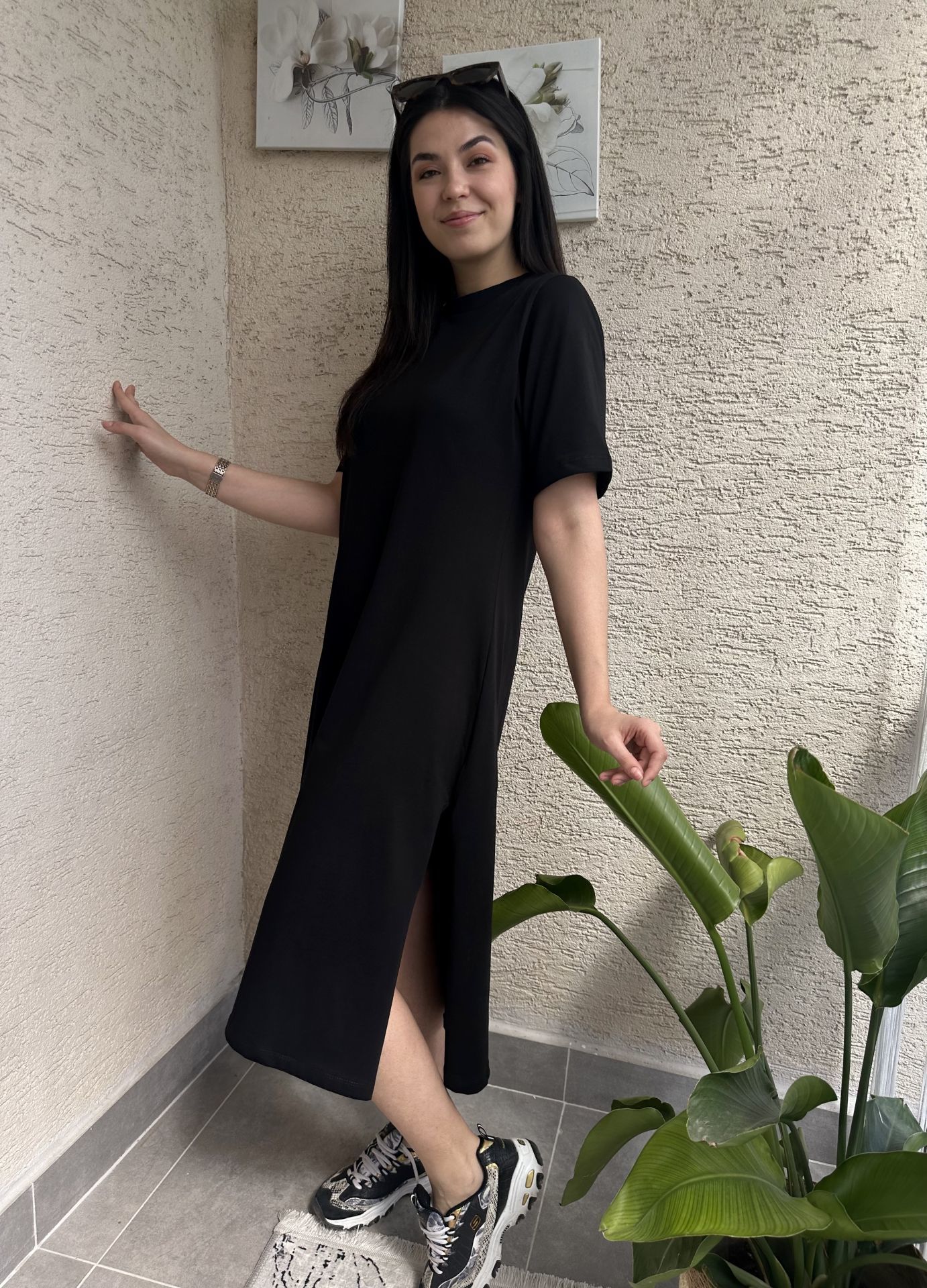 Siyah Bisiklet Yaka Basic Elbise