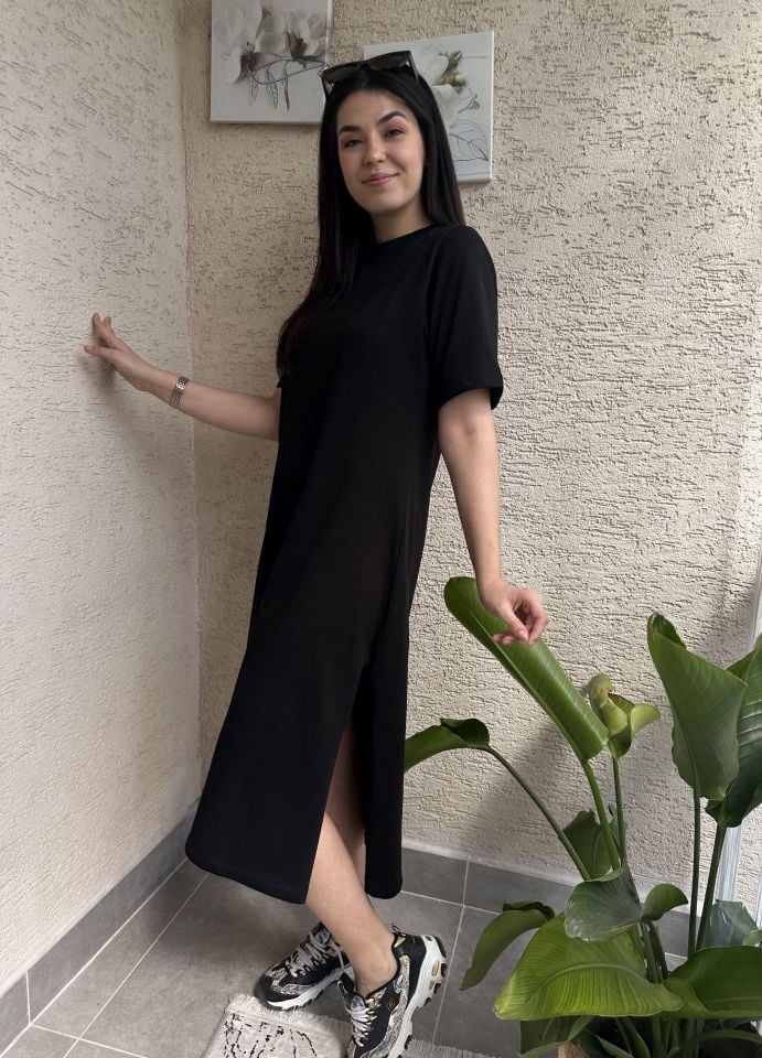 Siyah Bisiklet Yaka Basic Elbise
