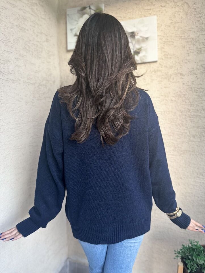 Boğazlı Lacivert Triko Kazak