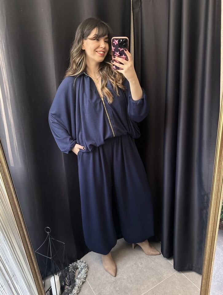 Lacivert Fermuarlı Şalvar Takım