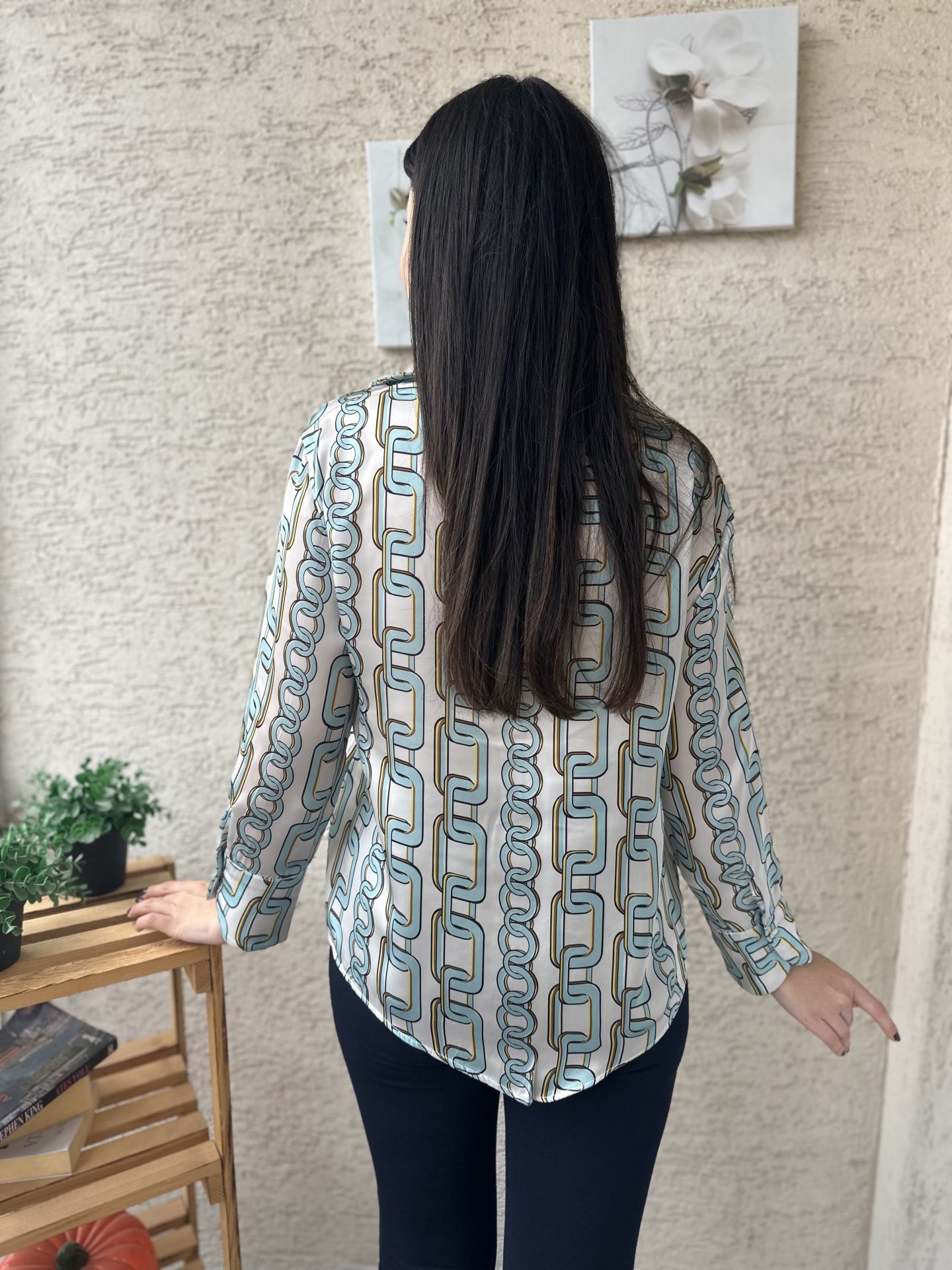 Mavi Desenli Saten Gömlek