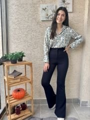 Mavi Desenli Saten Gömlek