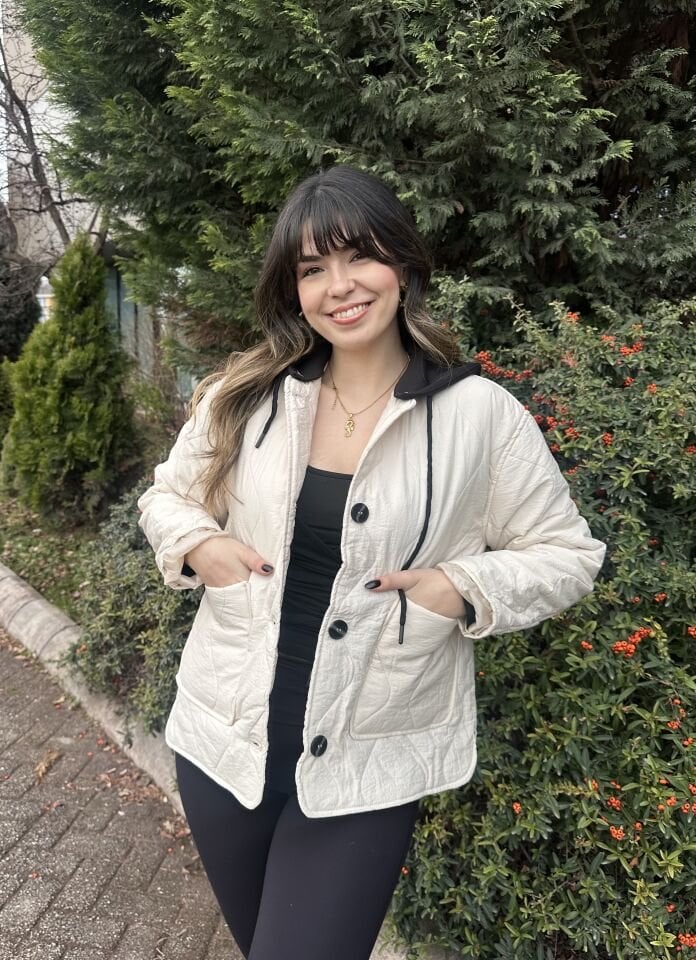 Krem Kapüşonlu Kapitone