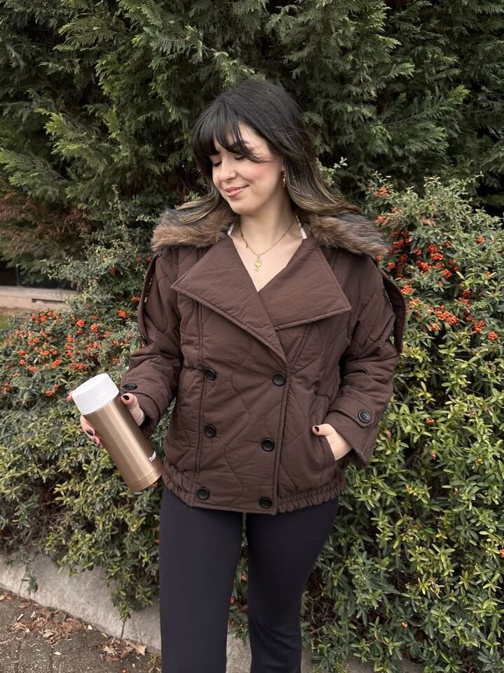 Kahverengi Kürklü Kapitone Mont