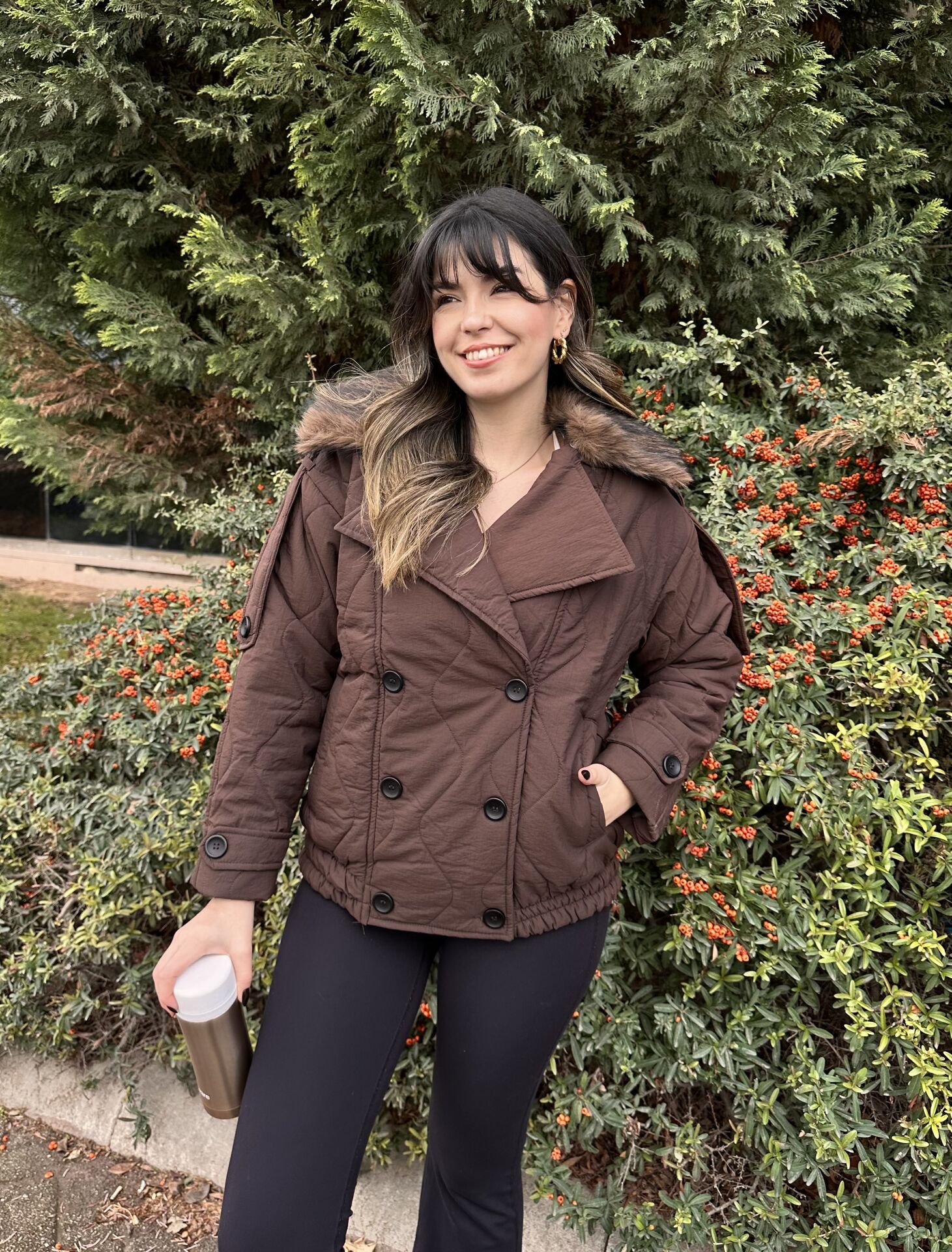 Kahverengi Kürklü Kapitone Mont