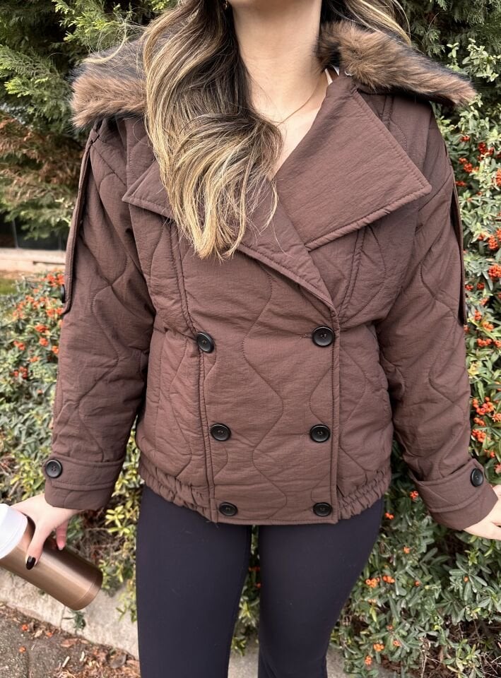 Kahverengi Kürklü Kapitone Mont