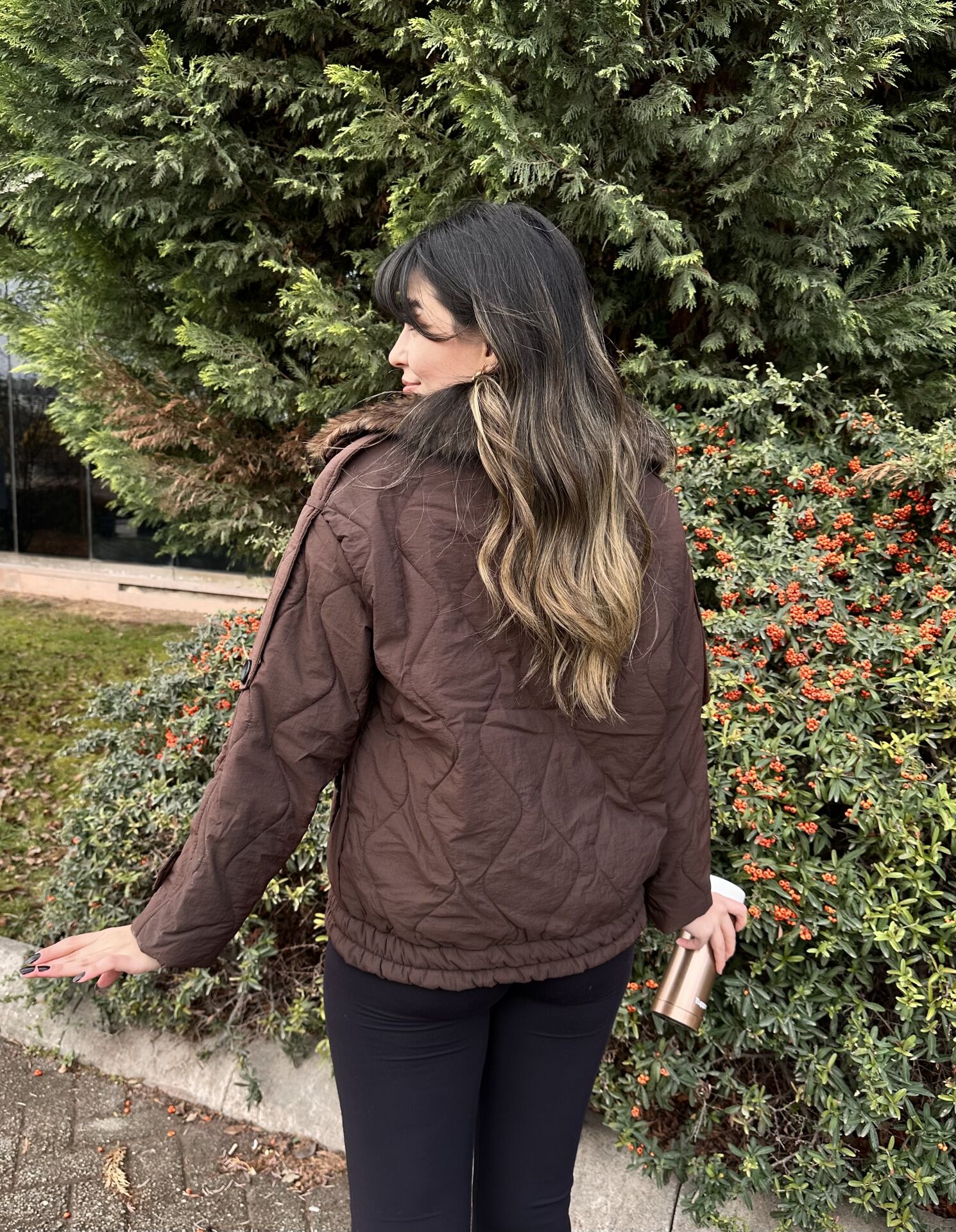 Kahverengi Kürklü Kapitone Mont