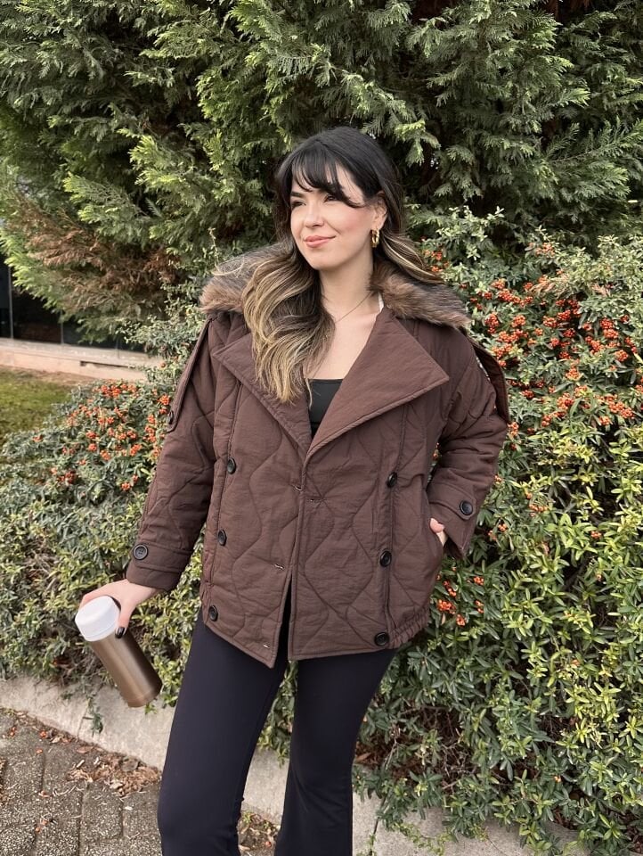 Kahverengi Kürklü Kapitone Mont