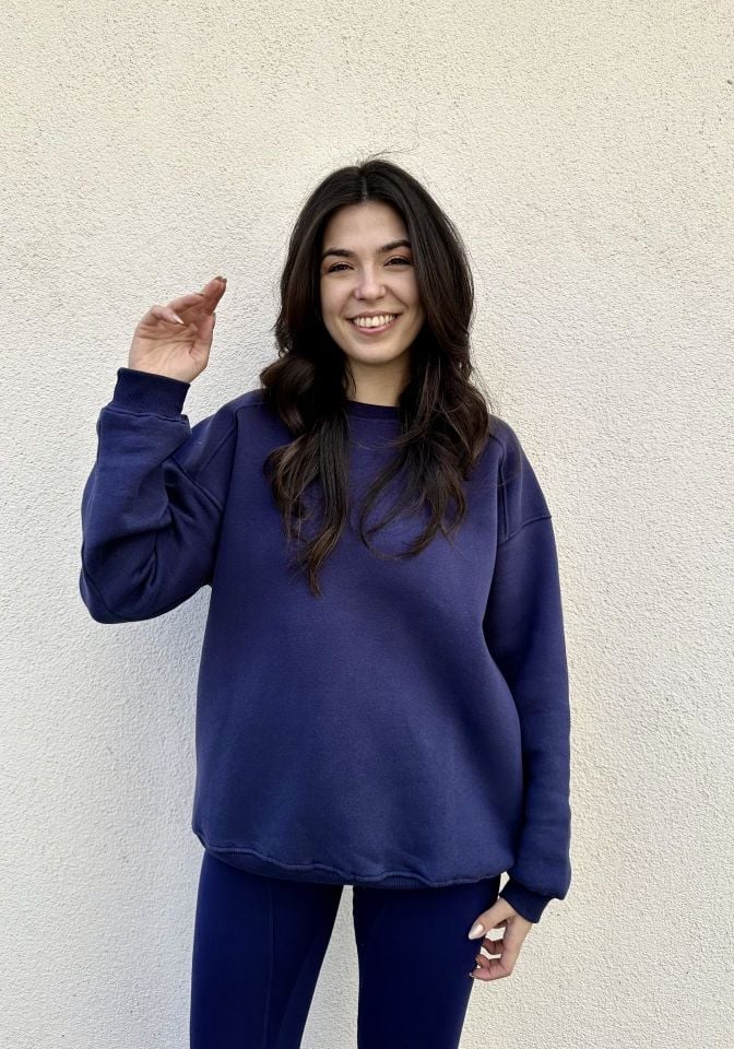 Omuz Dikiş Detay Oversize Sweat Lacivert