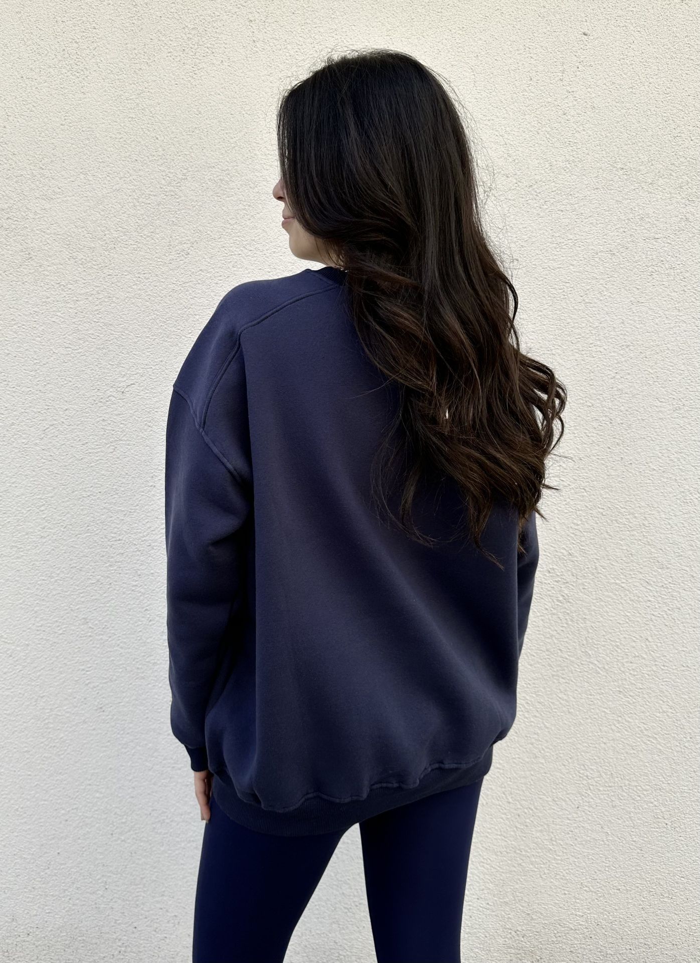 Omuz Dikiş Detay Oversize Sweat Lacivert