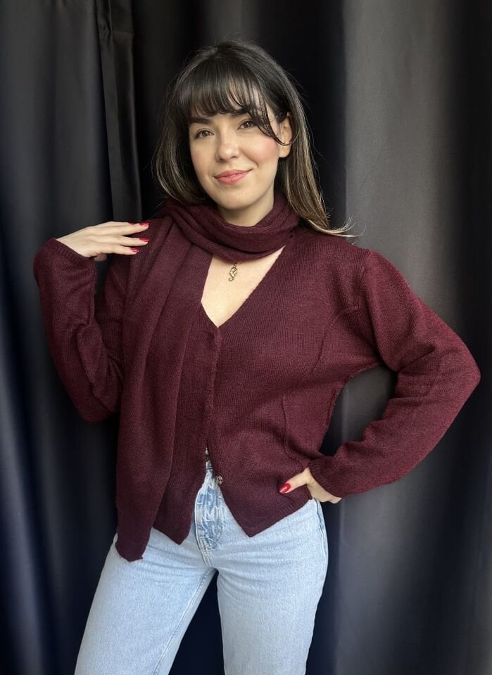 Bordo Şallı ÇıtÇıtlı Hırka