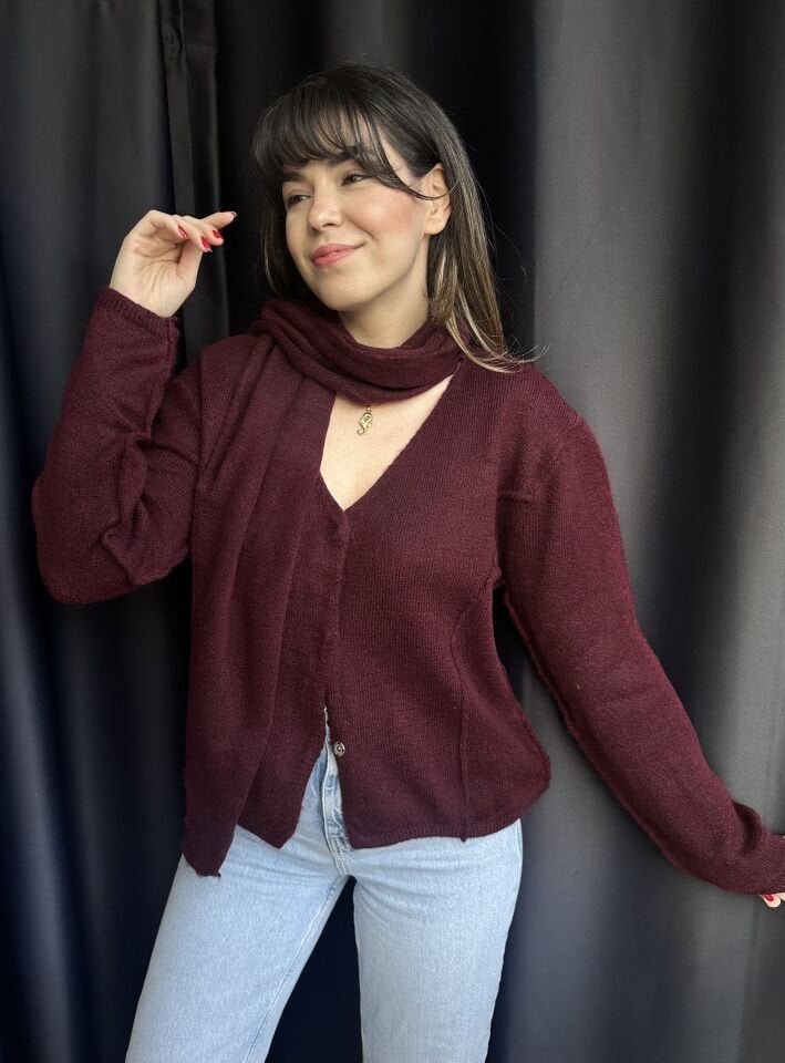Bordo Şallı ÇıtÇıtlı Hırka