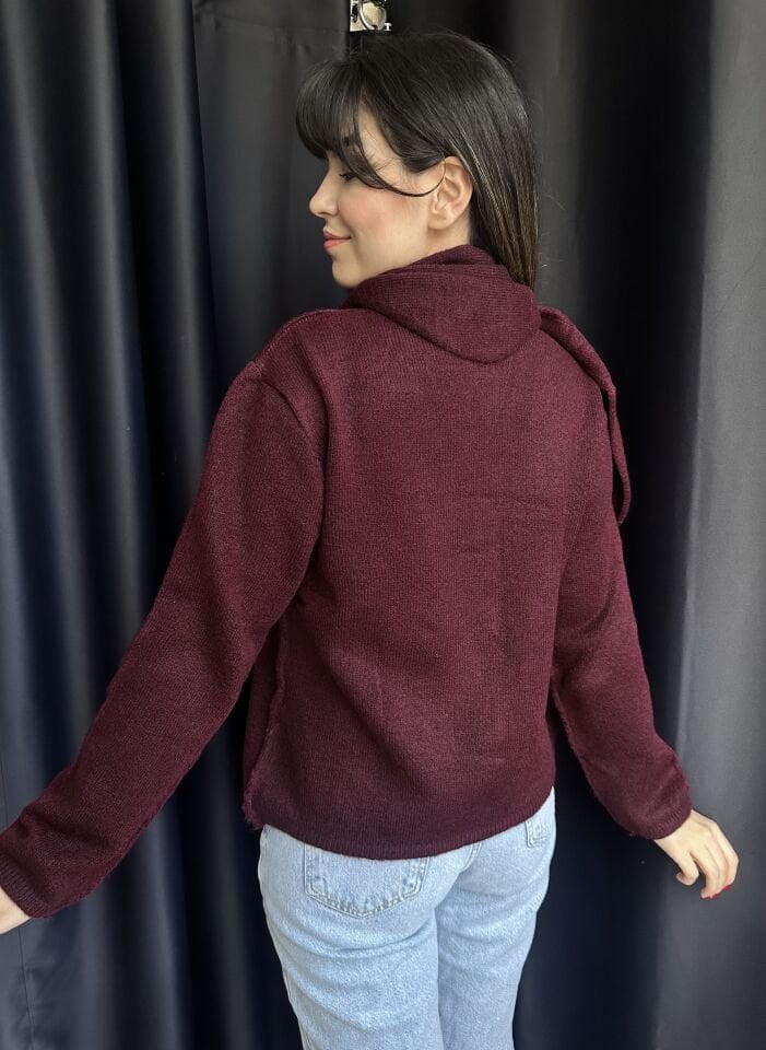 Bordo Şallı ÇıtÇıtlı Hırka