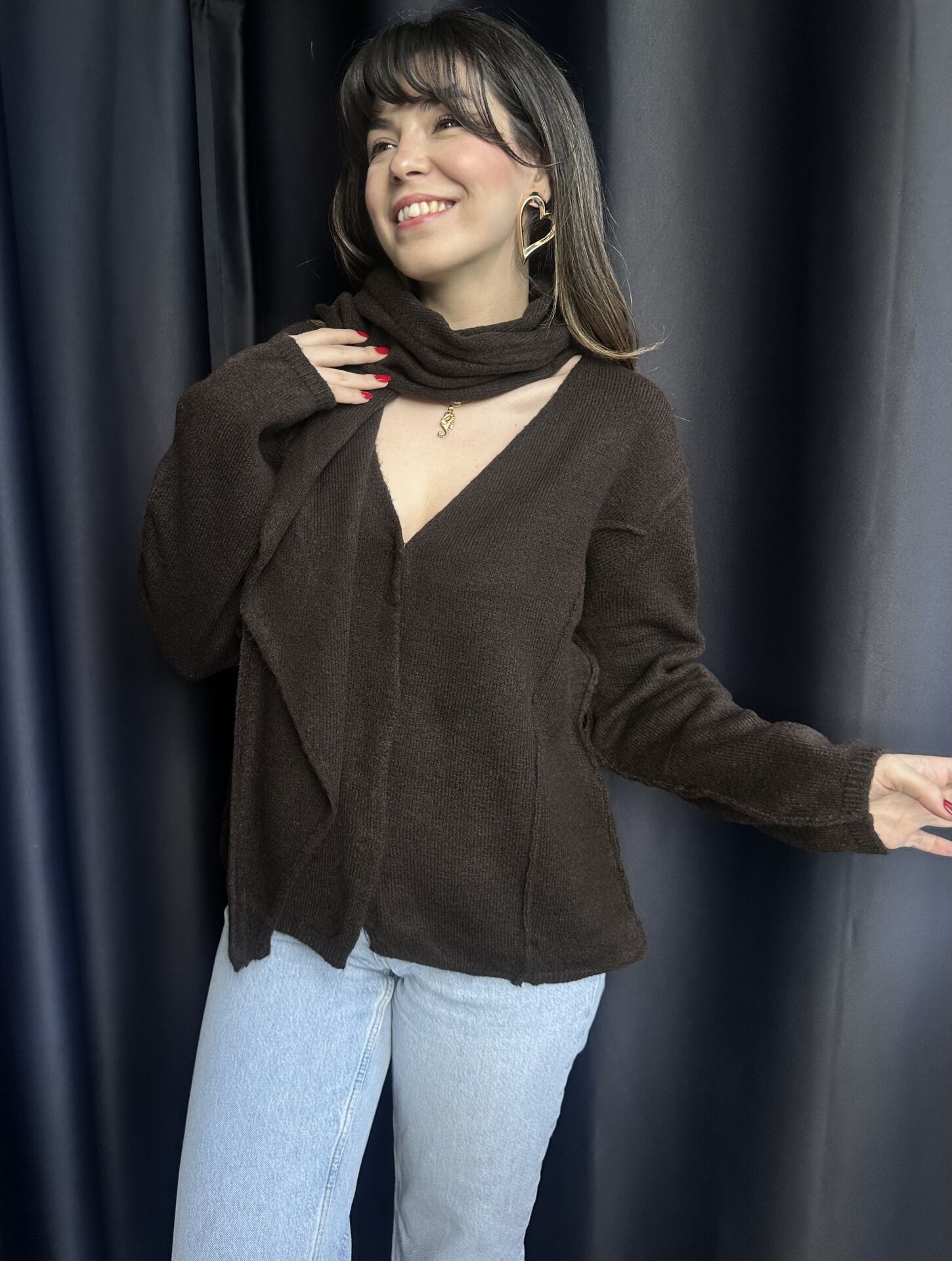 Acı kahve Şallı çıtçıtlı hırka