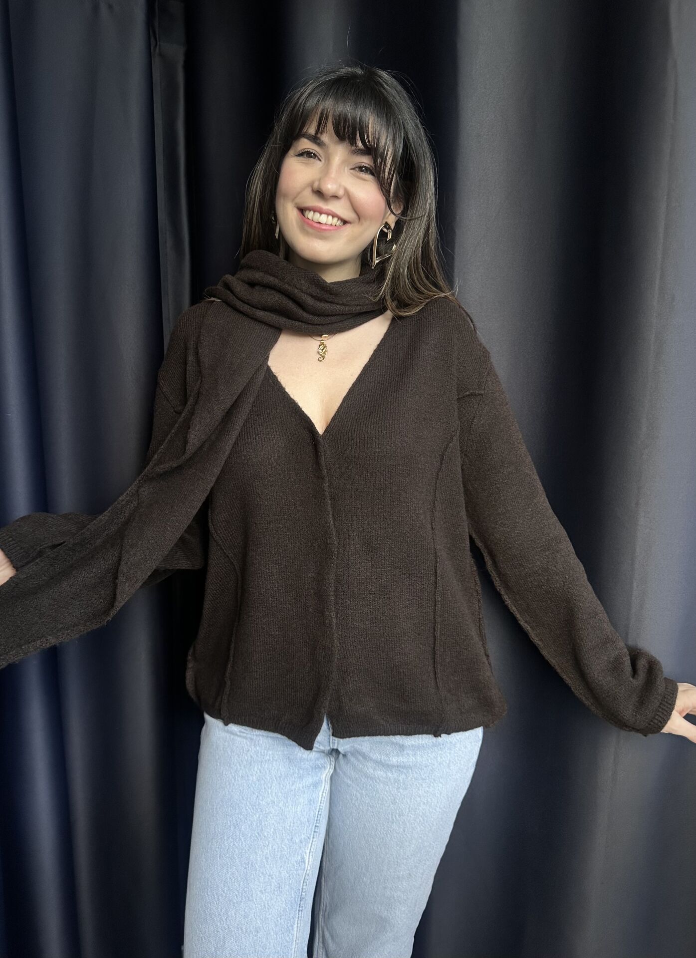 Acı kahve Şallı çıtçıtlı hırka