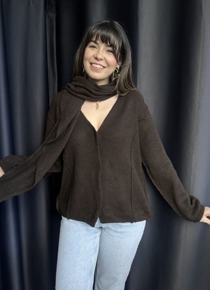 Acı kahve Şallı çıtçıtlı hırka