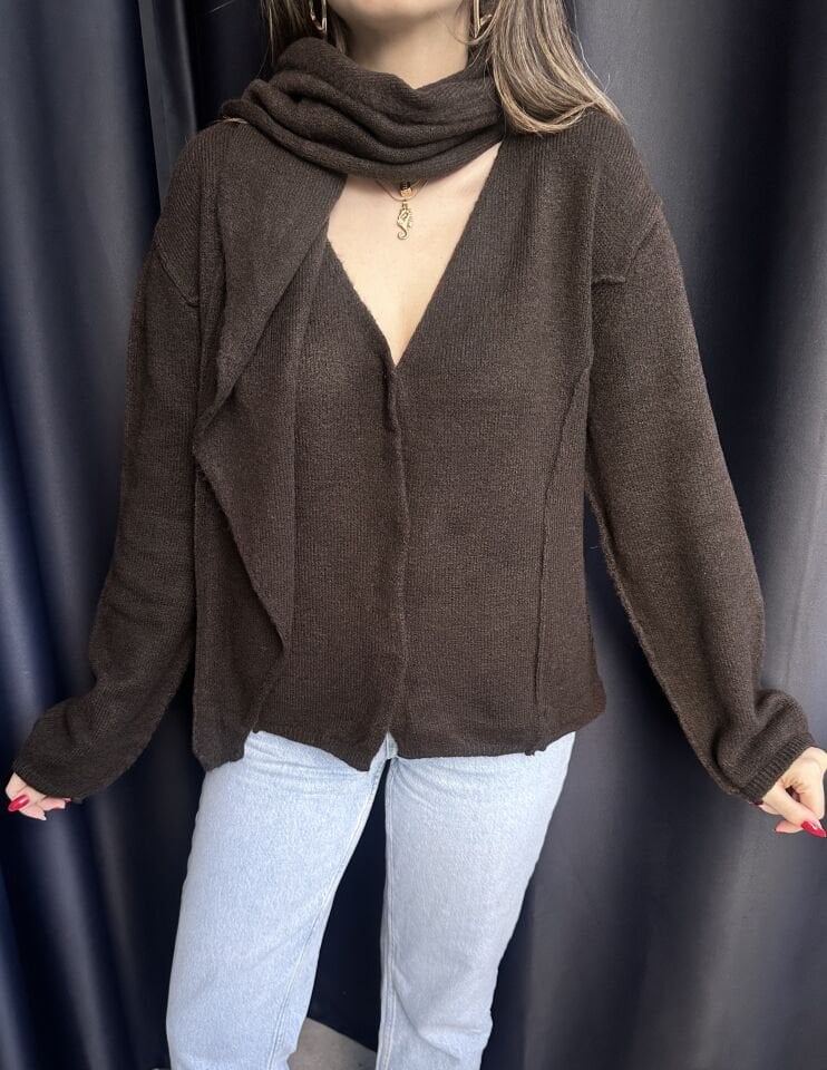 Acı kahve Şallı çıtçıtlı hırka