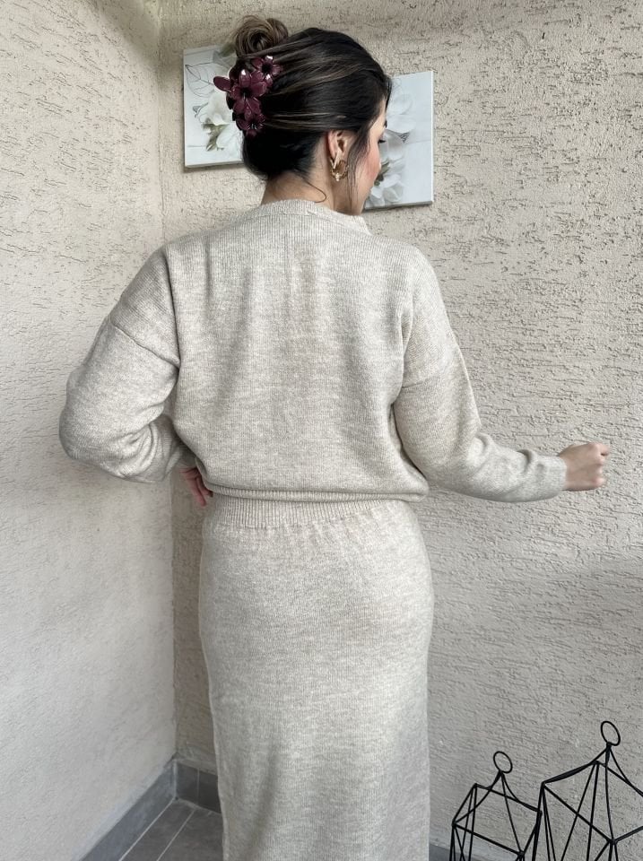 İva Hırka Etek Triko Takım Bej