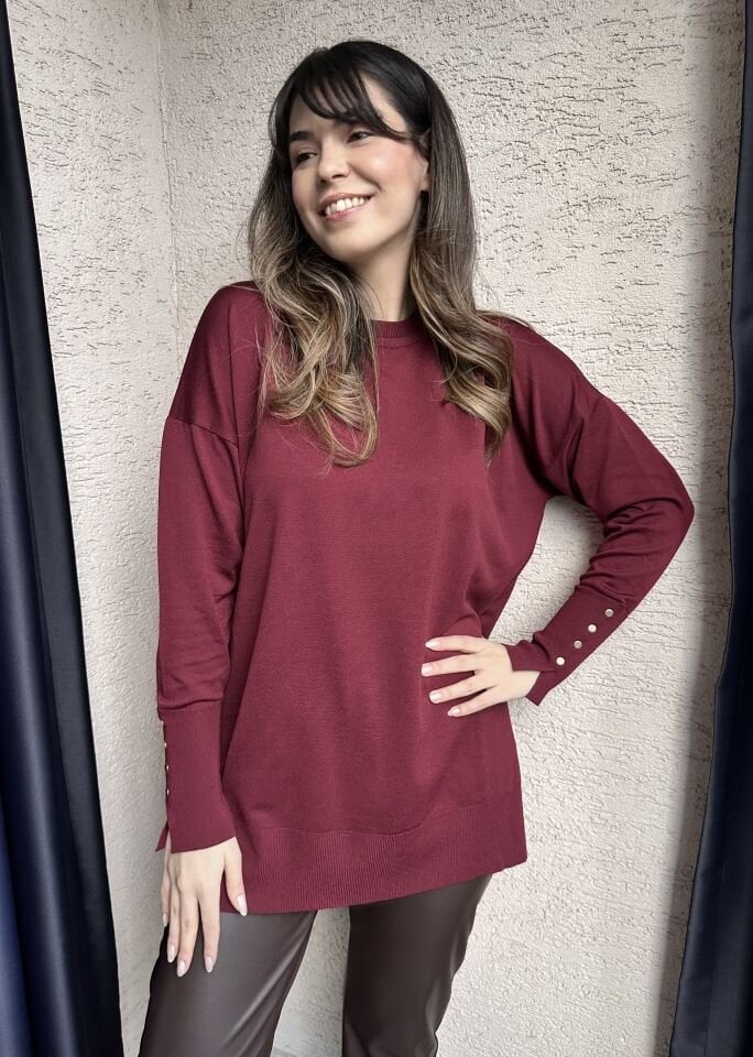 Manşeti Düğmeli Bordo Merserize Triko