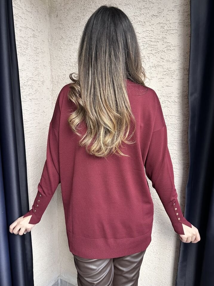Manşeti Düğmeli Bordo Merserize Triko
