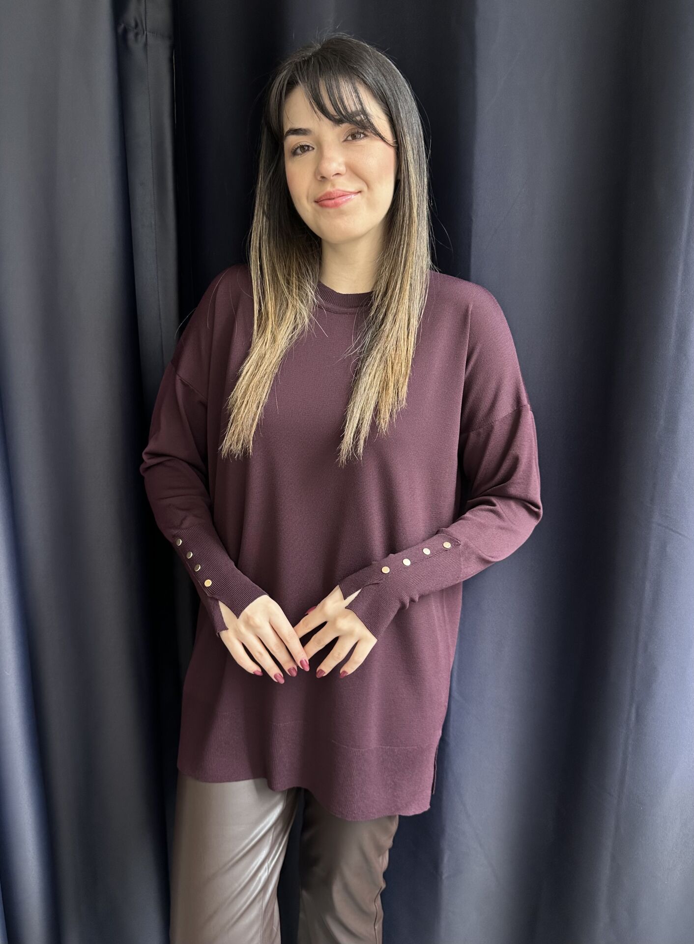 Manşeti Düğmeli Bordo Merserize Triko