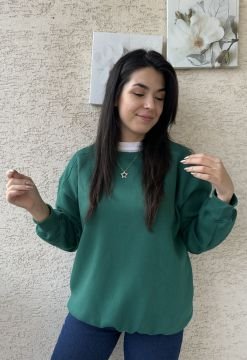 Omuz Dikiş Detaylı Oversiz Sweat Yeşil