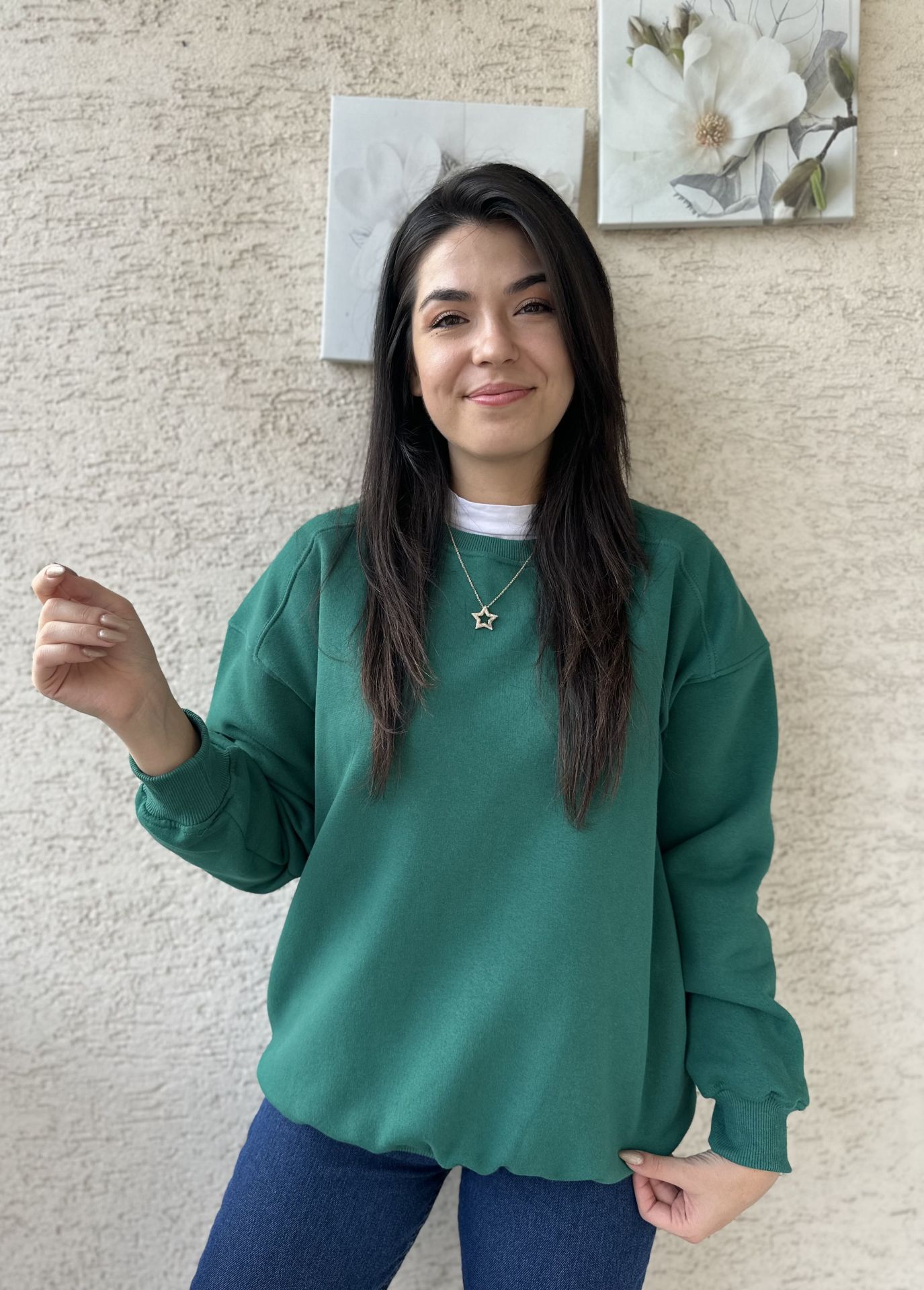 Omuz Dikiş Detaylı Oversiz Sweat Yeşil